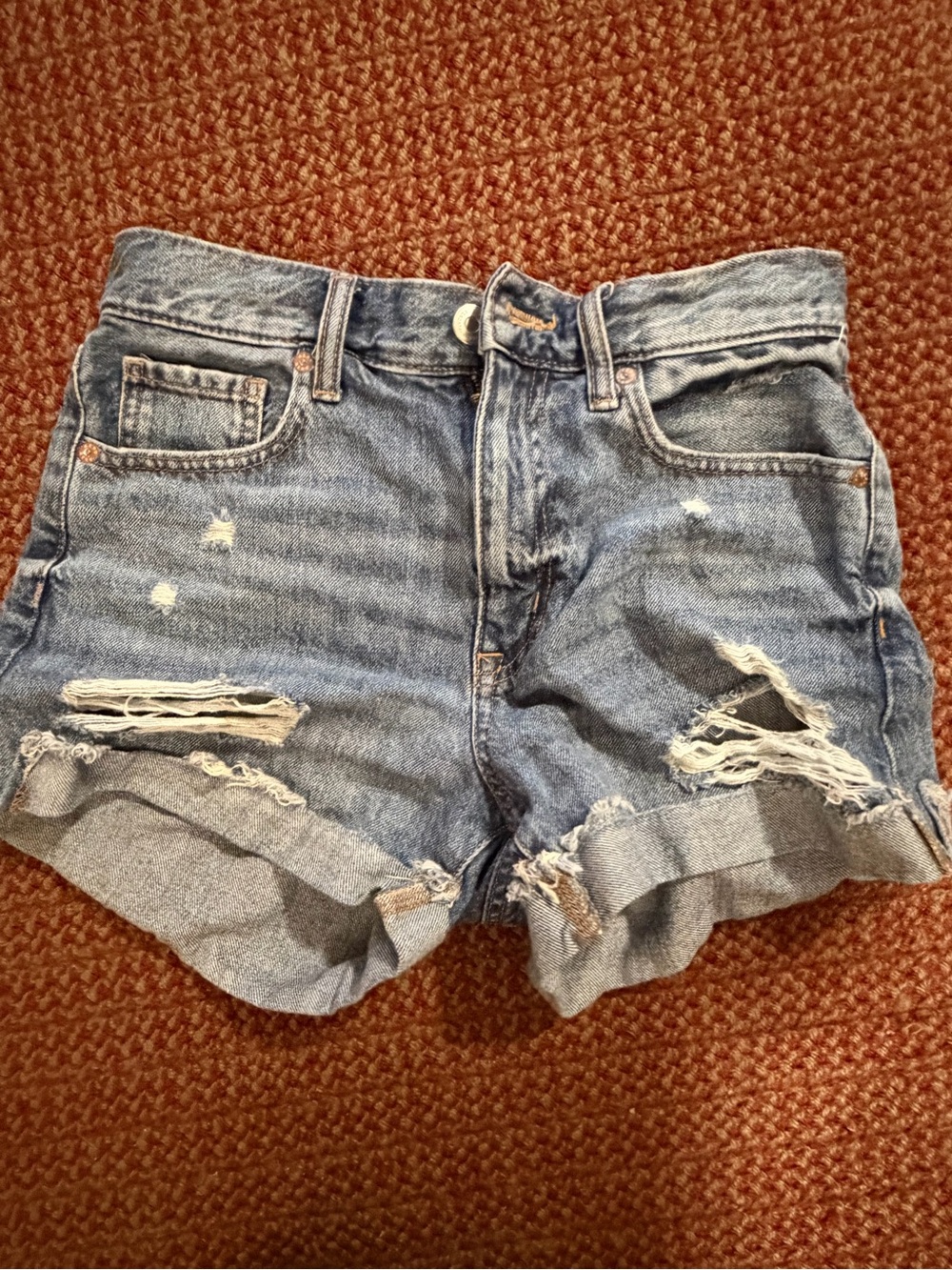 Aeropostale Distressed Mom Denim Shorts in Light Blue